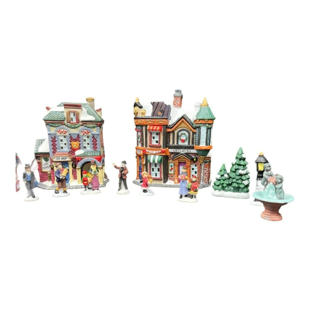 Galleria Hand Painted Porcelain Collectable Christmas Village Set 17 Pieces - Picture 3 of 7